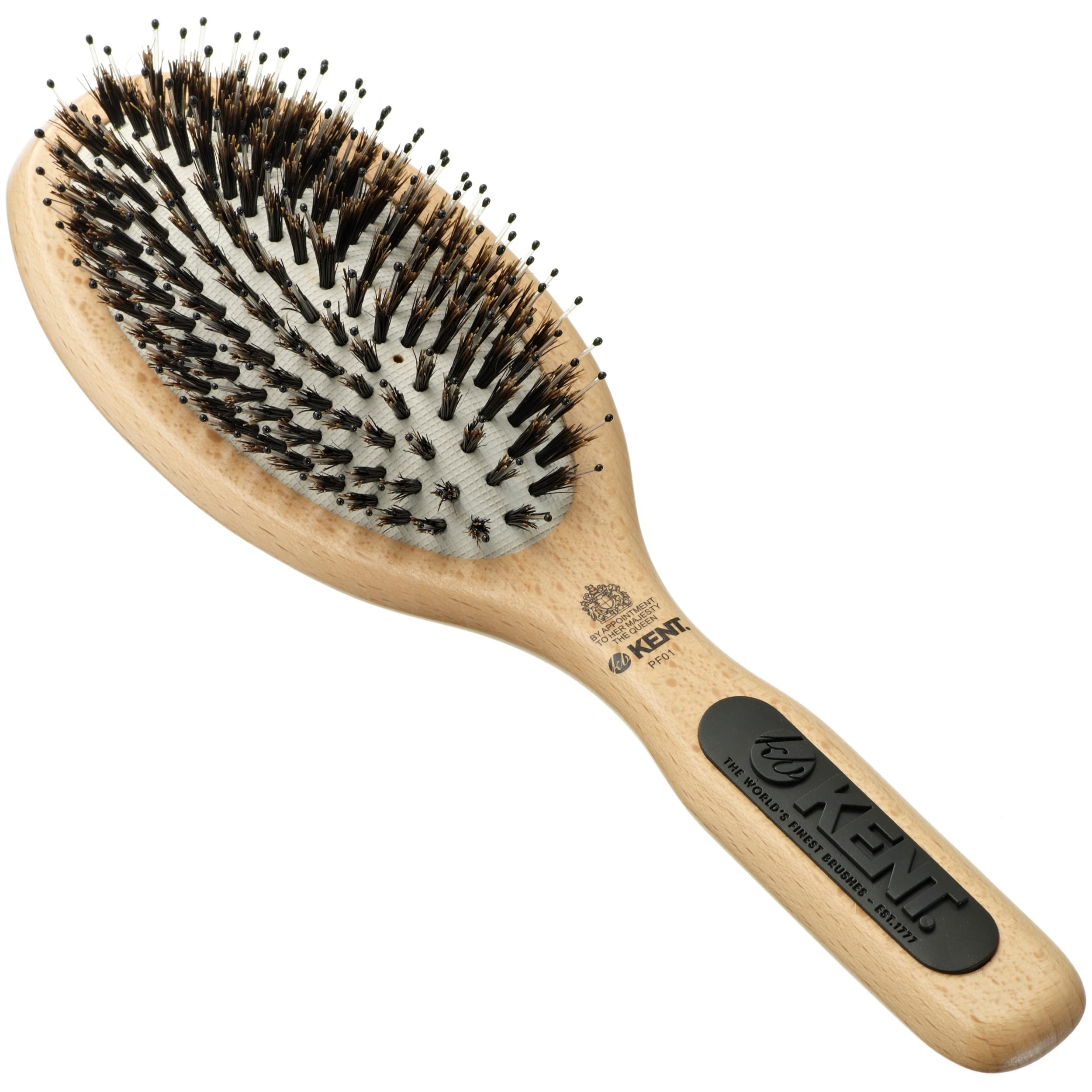 Kent PF01 Perfect For Smoothing Hairbrush - Large Cushion Nylon & Bristle Beechwood Brush for Detangling Medium to Long Hair
