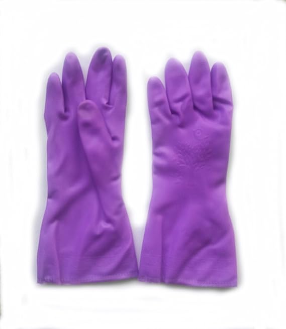 2 pairs PU rubber wash cleaning gloves, plush lined Long sleeve (12