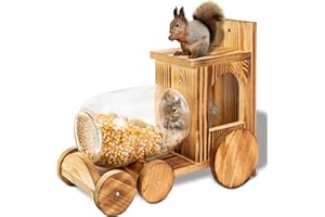 ANSTEEP Wood Large Squirrel Feeder, Backyard Gallon Jar Squirrel Feeders for Outside Winter, Durable Squrrill House Box Easy to Fill with Removable Front Panel, Wooden Chipmunk Feeder for Corn, Peanuts