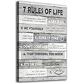 Quotes Wall Art Inspirational Canvas Print Wooden Board Motivational Canvas Painting Grey 7 Rules of Life Quotes Canvas Pictu