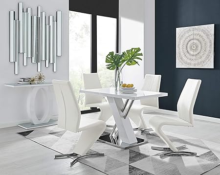 Furniturebox Uk Sorrento 4 Modern White High Gloss Stainless Steel Metal Dining Table And 4 Stylish Willow Dining Chairs Seats Set Table 4 White Willow Chairs Amazon Co Uk Kitchen Home