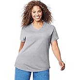 JUST MY SIZE Womens Cotton Jersey Short-Sleeve V-Neck Tee, 1X, Light Steel