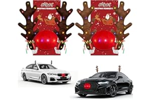 ovsor LED Reindeer Car Decoration - Christmas Antler and Nose with 6 in 1 for Car Decoration, LED Antler Kit and Nose for Christmas as Gift