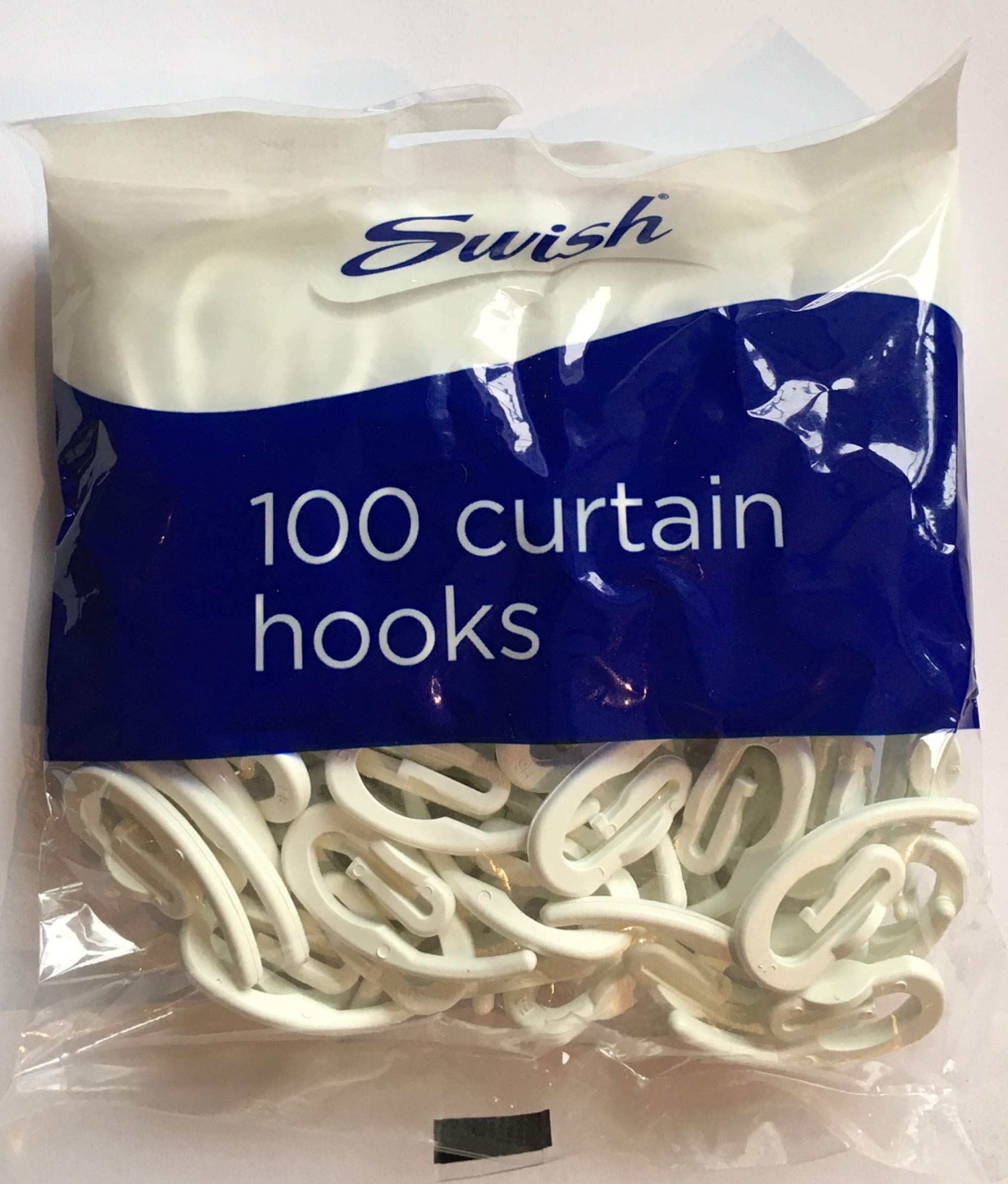 Swish Curtain Hooks, White, 100 Retail Pack