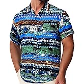 MOHEZ Mens Casual Hawaiian Shirts Front Pocket Summer Floral Shirt Short Sleeve Button Down Tropical Beach Shirts