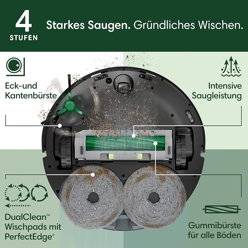 Roomba Plus 505 Combo Robot + AutoWash Dock Saugroboter mit Wischfunktion - Multifunktinales Dock - Clearview Pro LiDAR - 7000Pa - DualClean Wischpads mit PerfectEdge - SmartScrub - Schwarz