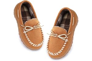 NCCB Boys House Slippers Memory Foam Moccasin Shoes Furry Plush Lining Non Slip Indoor Outdoor Boys Slippers for Big Kids Little Kids