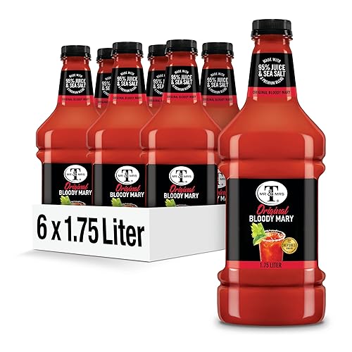 Mr & Mrs T Original Bloody Mary Mix, 1.75 L bottle (Pack of 6), Tomato Juice Blend Cocktail Mixer, Premium Ingredients, Perfect for Bloody Mary and Mocktail Drinks