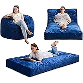 Hobestluk Giant Bean Bag Chair Bed for Adults, Large Bean Bags with High-Density Foam Filling, Convertible Big Sofa Bed Couch for Living Room, Bedroom, Playroom (Blue, Twin)