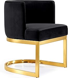 Meridian Furniture Gianna Collection Modern | Contemporary Velvet Upholstered Dining Chair with Polished Gold Metal Frame, 24" W x 22" D x 29.5" H, Black