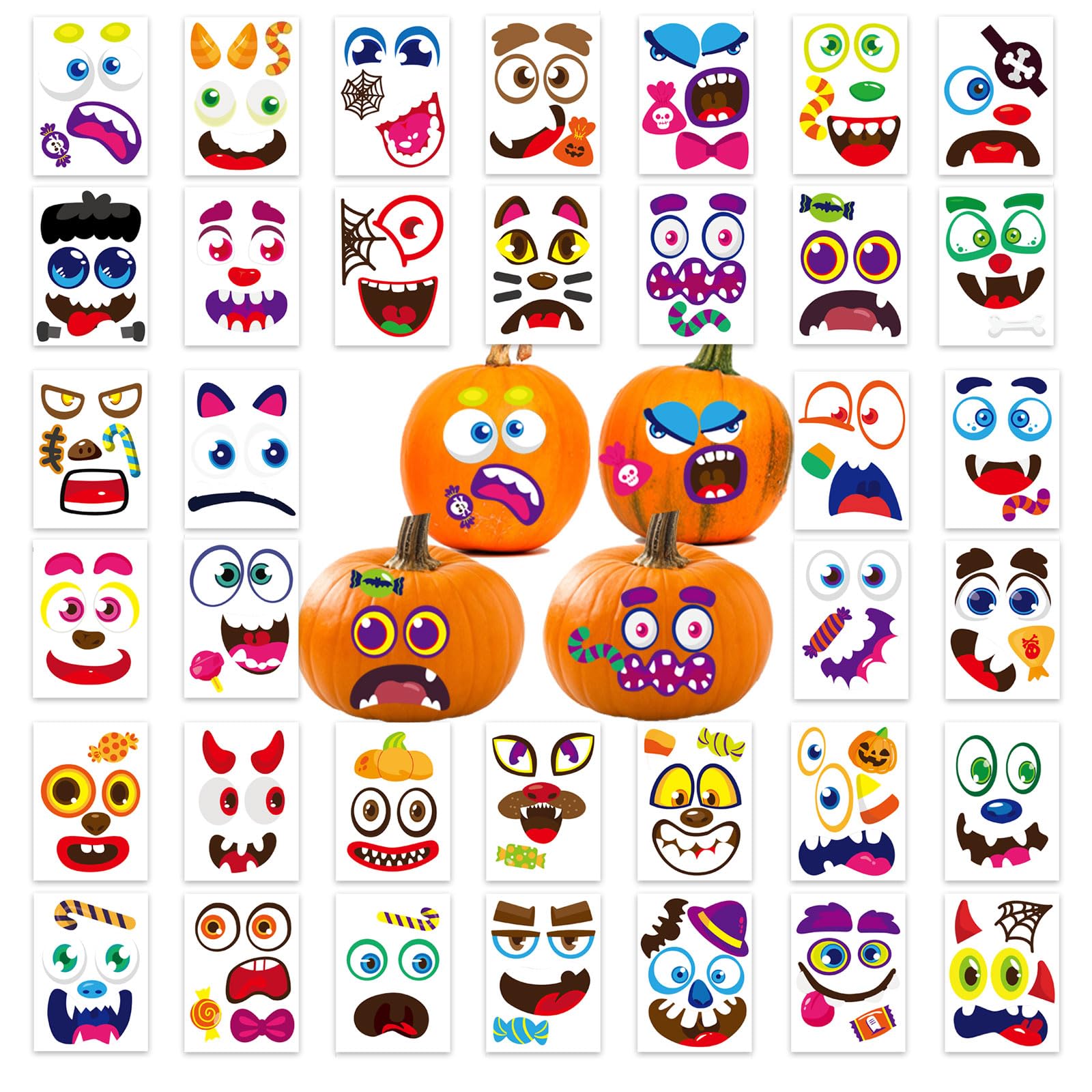Pumpkin Decorations,36 Patterns Pumpkin Stickers,Halloween Crafts for Kids Funny and Classic Make Your Own Halloween Pumpkin Face Stickers for Toddler Trick or Treat Halloween Party Decorations