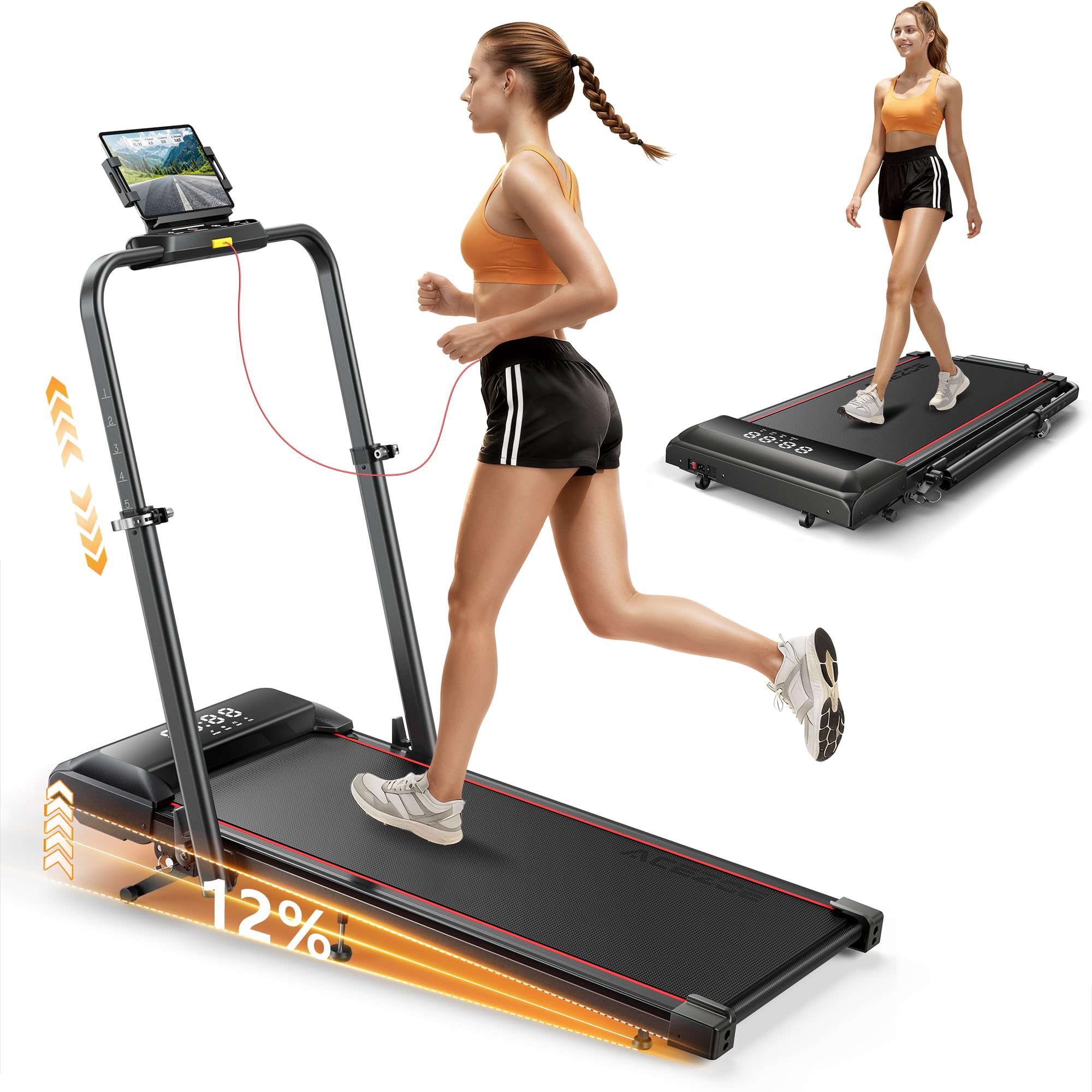 Photo 1 of **MISSING KEY TO START**Walking Pad Treadmill with 12% Incline,Foldable Walking pad with Adjustable Handle Bar,Portable Under Desk Treadmill for Home/Office