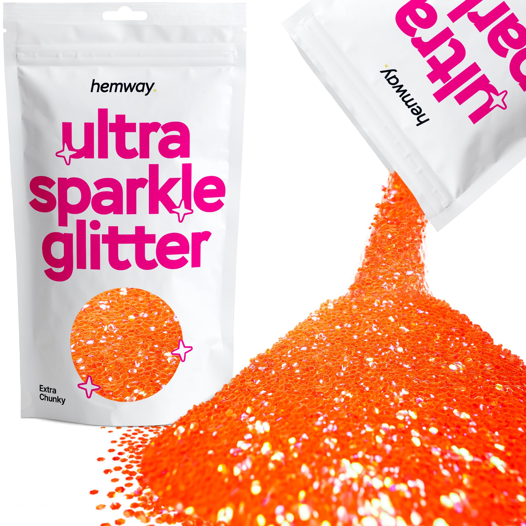 Hemway Ultra Sparkle Glitter Fluorescent Peach 100g Extra Chunky | Glitter for Arts & Craft, Makeup, Nail Art, Crafting, Card Making, Sparkle Decoration