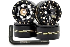 HOBBYSOUL Adjustable Offset Brass 1.0 Beadlock Wheels Rims Negative Offset 1.0 Wheels 38g/Rim for RC 1/18 TRX4M Axial SCX24 90081 & Other 1/24 Micro Crawler, (4-Pack)