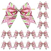 Meseey 12 Pcs Pink and Green Ribbon Bows 6 Inch Christmas Candy Cane Lollipop Burlap Bows for Tree Wreaths Gift Wrapping Garland Ornaments Holiday Party (Pink, Polka Dots)