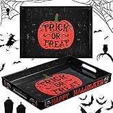 Tiangrid Halloween Serving Decorative Trays with Handles Acrylic Halloween Party Trays Rectangular Platters for Food Serving Party Decoration, 13.8 x 9.8 x 1.2 Inch(Pumpkin)