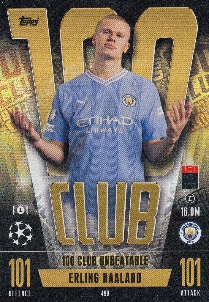 Topps Match Attax 2023 2024 Erling Haaland 100 Hundred Club Trading Card
