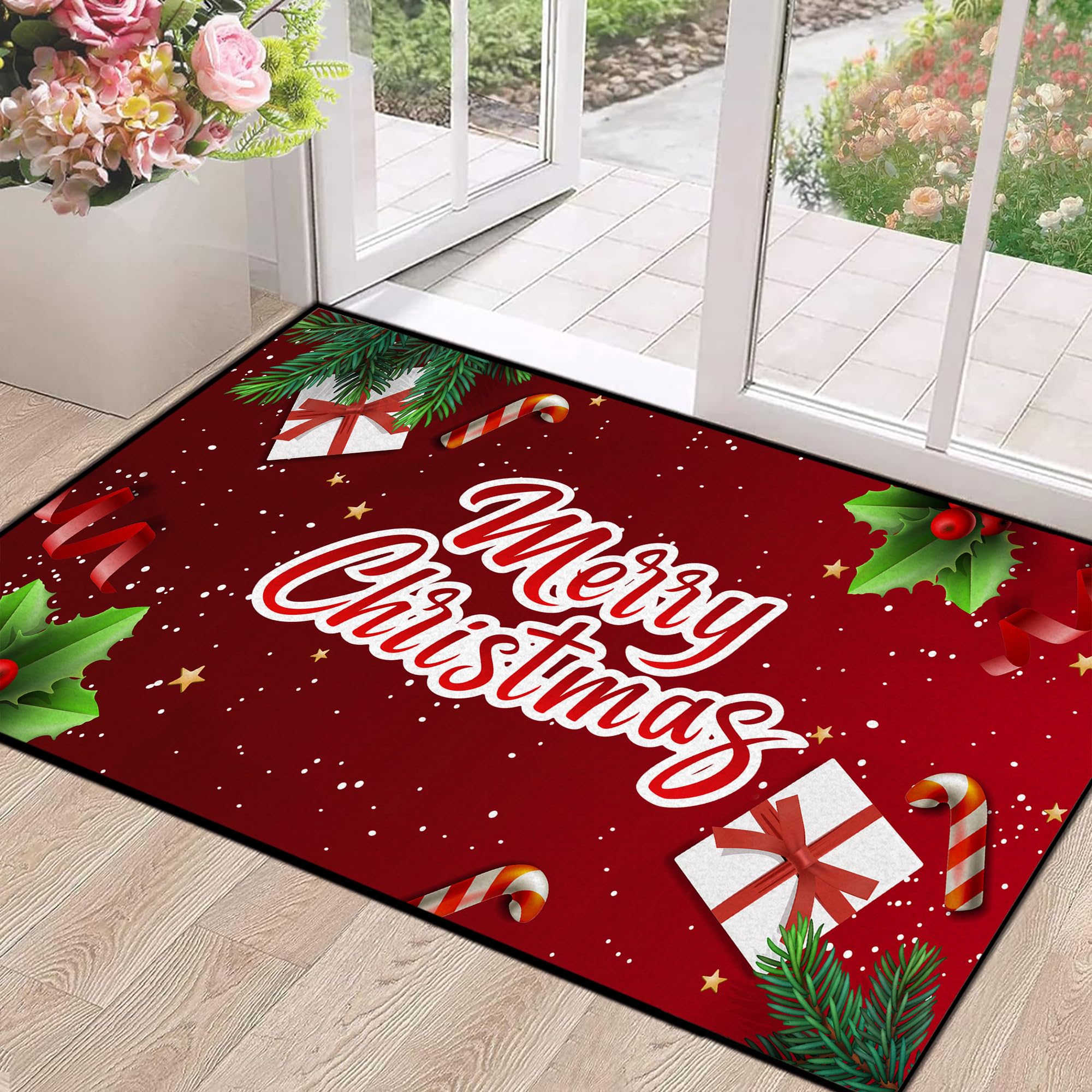 Photo 1 of ***(HEAVILY USED/ MINOR DAMAGE)***FUYEUN 2' X 3' Christmas Rug, Snowflake Rug, Xmas New Year Gift Door Mat for Bedroom Living Room Kitchen, Merry Christmas Indoor Floor Mats for Holiday Festive Decoration,23.6" X 35.4"