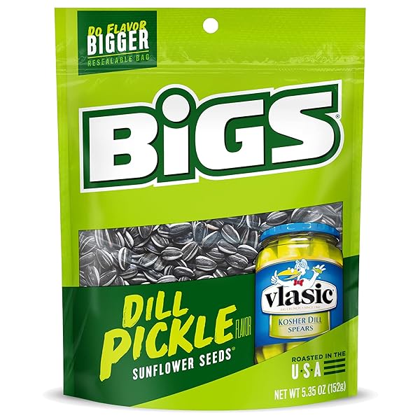 BIGS VLASIC DILL PICKLE SUNFLOWER SEEDS, KETO FRIENDLY SNACK, 5.35-OZ. BAG (PACK OF 12)