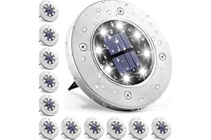 GIGALUMI Solar Ground Lights 12 Pack, 8 LED Automatic Solar Garden Lights, Waterproof Solar Powered In-Ground Lights Outdoor for Pathway Yard Landscape Patio Walkway and Lawn (Cold White)