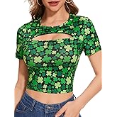 Ovokcina Womens Sexy Outfits Hollow Out 4th of July Flag Crop Patriotic Short Sleeves Tee Shirts Top