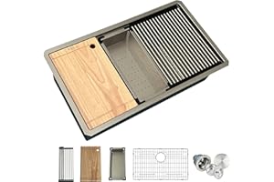 5TH AVE FIXTURES 33"x19"x10" High-end 33 inch Workstation Undermount Stainless Steel Kitchen Sink with Full Accessory Set. XL Single Bowl Deep Basin, Real 16 Gauge Thick, Ultra Long Lasting.