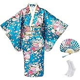 CRFASIBE Japanese Kimono Dress for Girls Kids Anime Cosplay Halloween Costume Fancy Robe