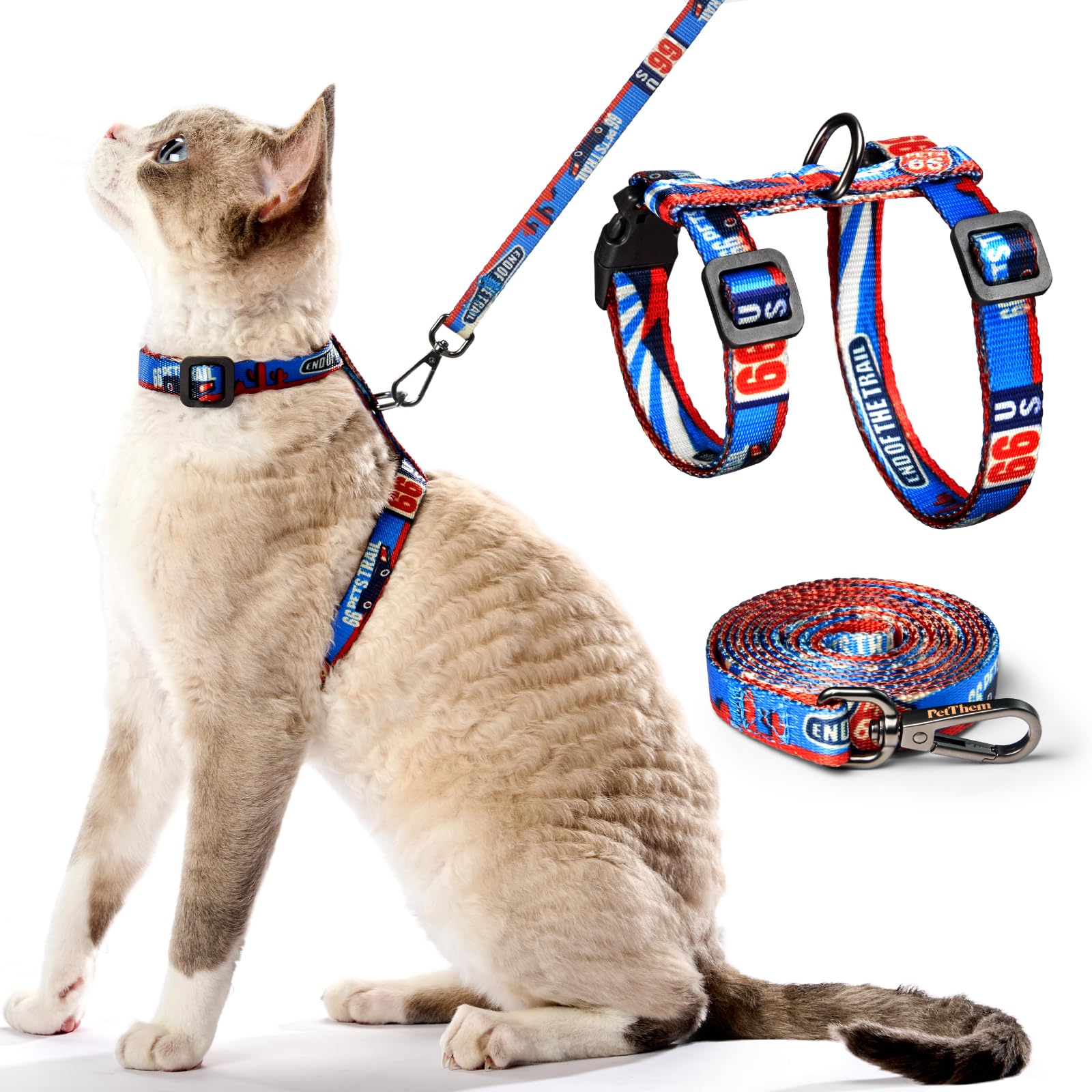 Photo 1 of Cat Harness and Leash Set - Escape Proof Adjustable Cat Harness, Comfortable Soft Lightweight, Use Safe & Easy, Walking Travel Kitten Harness for Small Medium Large Cats (Trail 66 Blue)