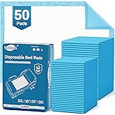 50 Count Disposable Bed Pads 30''X36'' MILDPLUS Super Absorbent Underpads, Disposable Extra Large Chucks Pads Incontinence Pads for Adults and Kids, Dog Training Pads