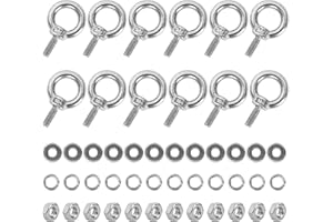 SRZTXU 12 Pack M4 Stainless Steel Eye Bolts with Nuts Washers, 0.39"（10mm） Thread Length - Eyebolts for DIY, Furniture, Swing, and Outdoor Use (12, M4 x 10mm)