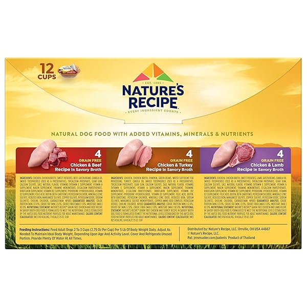 NATURE’S RECIPE GRAIN FREE WET DOG FOOD VARIETY PACK, CHICKEN RECIPES WITH BEEF, TURKEY & LAMB IN SAVORY BROTH, 2.75 OZ. CUPS (PACK OF 12), 2 COUNT