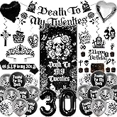 Death to My 20s Decorations, 30th Birthday Decorations for Her Include Banner Backdrop Crown Sash Hanging Swirls Balloons for RIP to My 20s Birthday Decorations, Dirty 30 Birthday Decorations