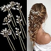 6 Pieces Bride Hair Pins Rhinestones Gold Hair Accessories for Women Crystal Wedding Hair Piece for Bride Women Girls Bridesmaids (Gold)