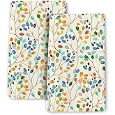 Bapcoku Colorful Leaves Kitchen Towels Sets of 2 Watercolor Floral Dish Towel for Kitchen Drying Absorbent Hand Towels for Cooking Baking Bathroom Farmhouse Decor Spring Summer Tea Towel