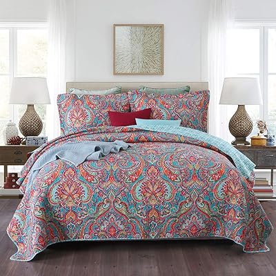 Buy Autumn Dream Cotton Bedspread Quilt Set 3 Pieces Reversible Coverlet Set Classical Damask Floral Pattern Bedspread King Size Online In Kenya B08jc55fmw