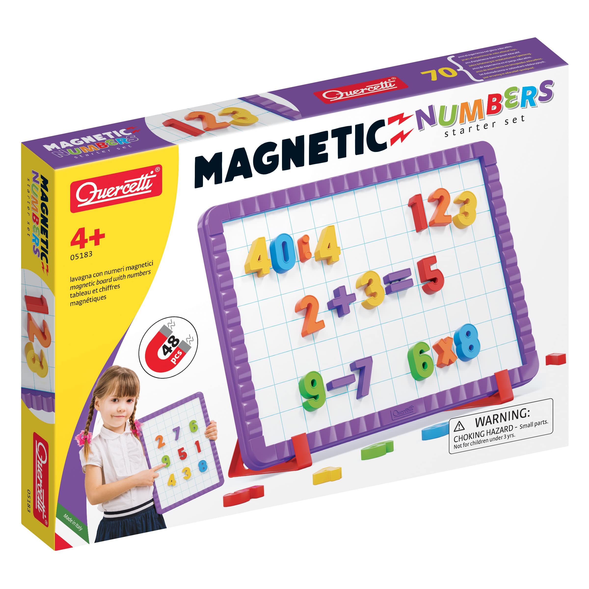 Quercetti Magnetic Numbers Starter Set, 48 Magnetic numbers,1 magnetic board, 2 small easel stands