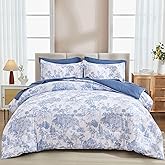 DJY Blue Comforter Set King, 7 Pieces Bed in a Bag King Size Botanical Comforters with Sheets Elegant Plants Print Soft Microfiber Reversible Complete Bedding Sets for All Season