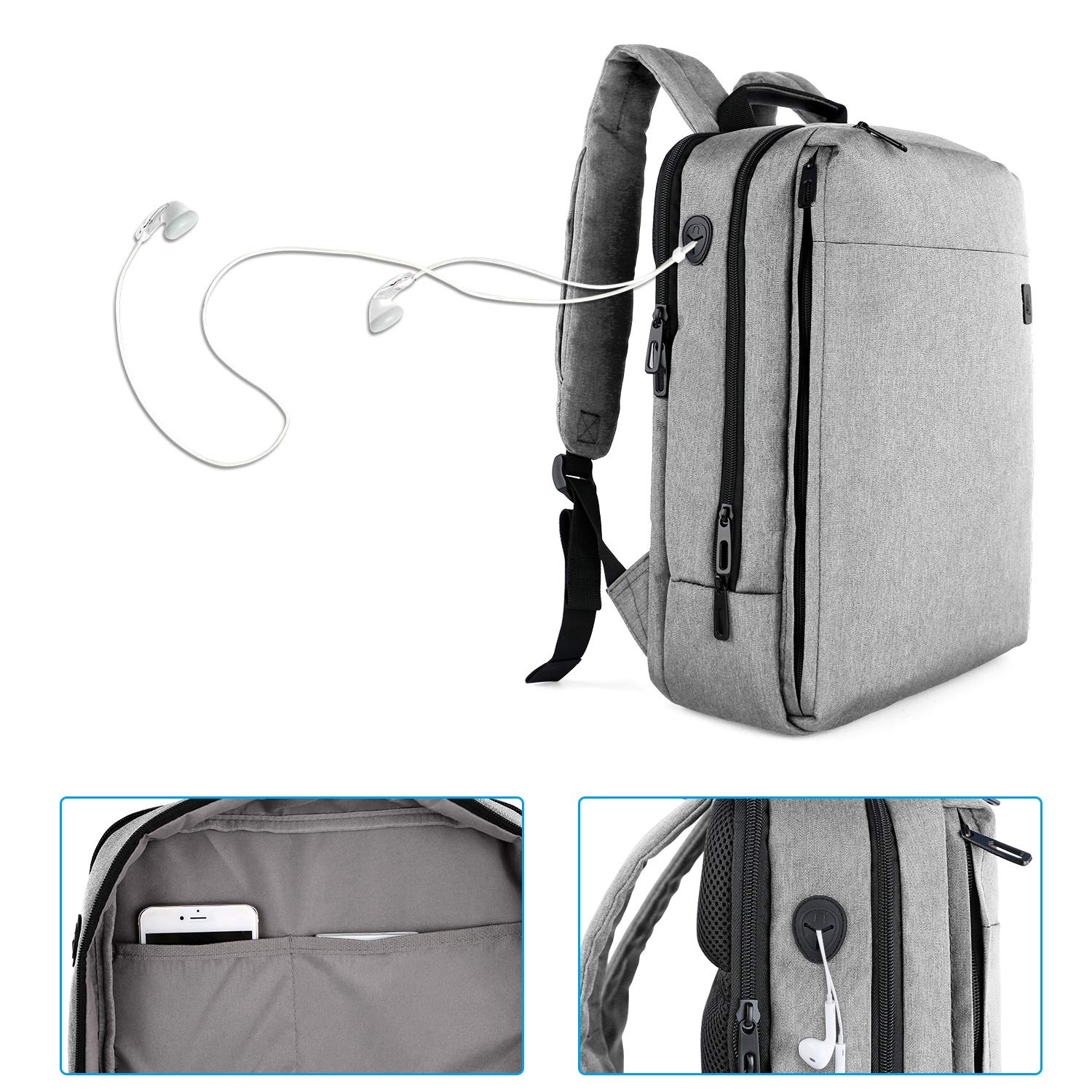 Cai 7331 Large Business Travel Backpack, Durable Multi-Functional Water Resistant, School College Commuting Bag with Headphones Port and luggage strap 15.6 \