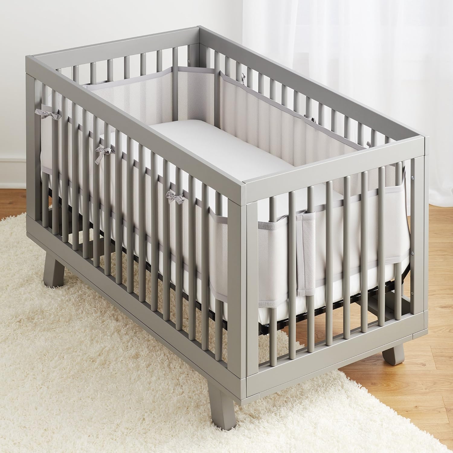 BreathableBaby Classic Patented, Safer for Baby, Anti-Bumper, Non-Padded, Breathable Mesh Crib Liner - Gray : Baby