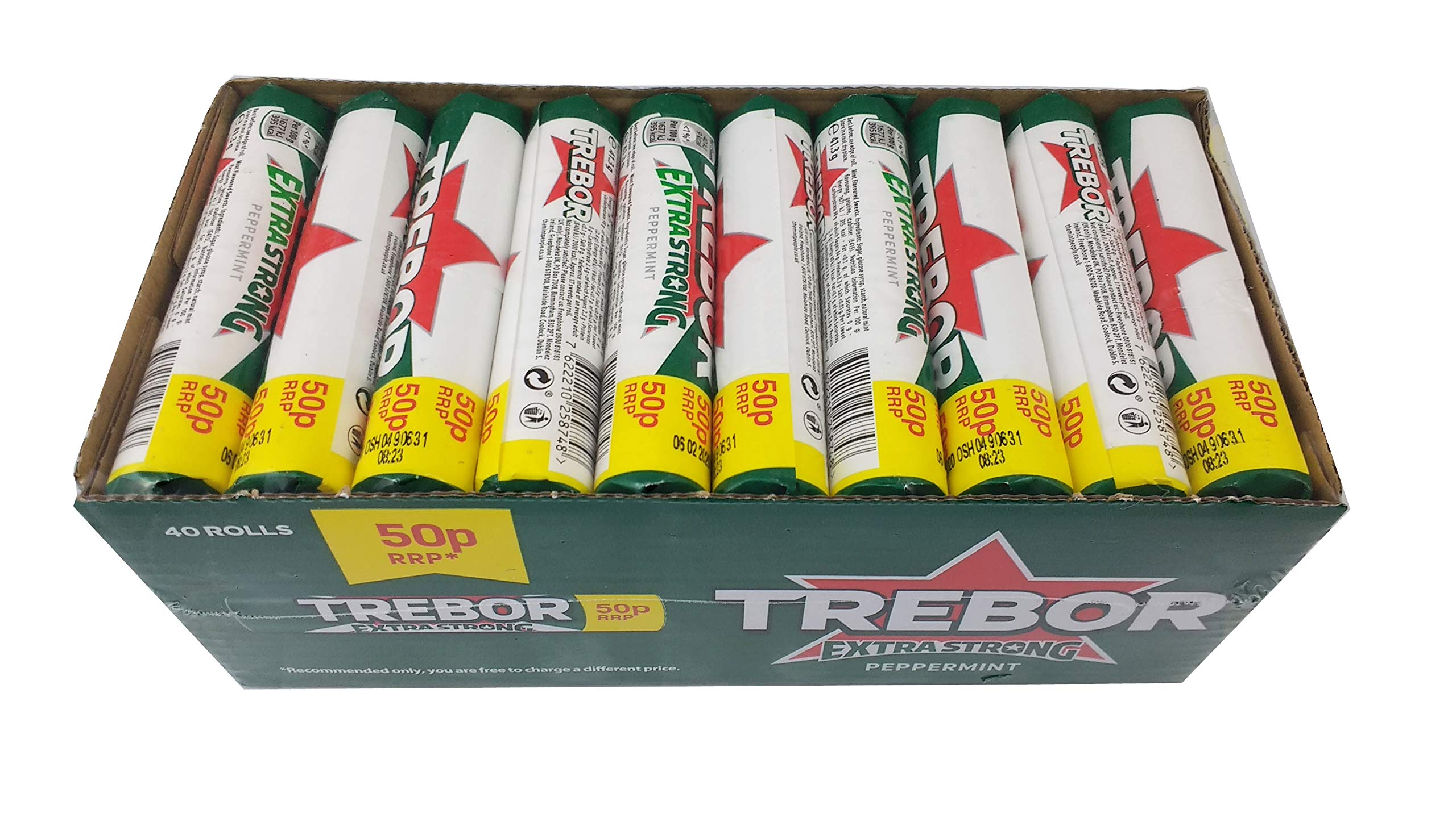 Trebor Extra Strong Peppermint Roll 45 g (Pack of 40)
