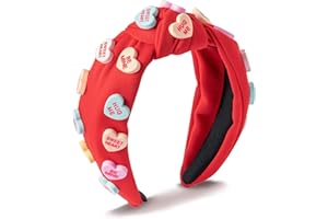 PANTIDE Valentine's Day Knotted Headband - Conversation Heart Love Candy Embellished Headband Non Slip Wide Top Knot Fashion Hairband Hair Accessories Birthday Gift for Lover Women Girls (Red)