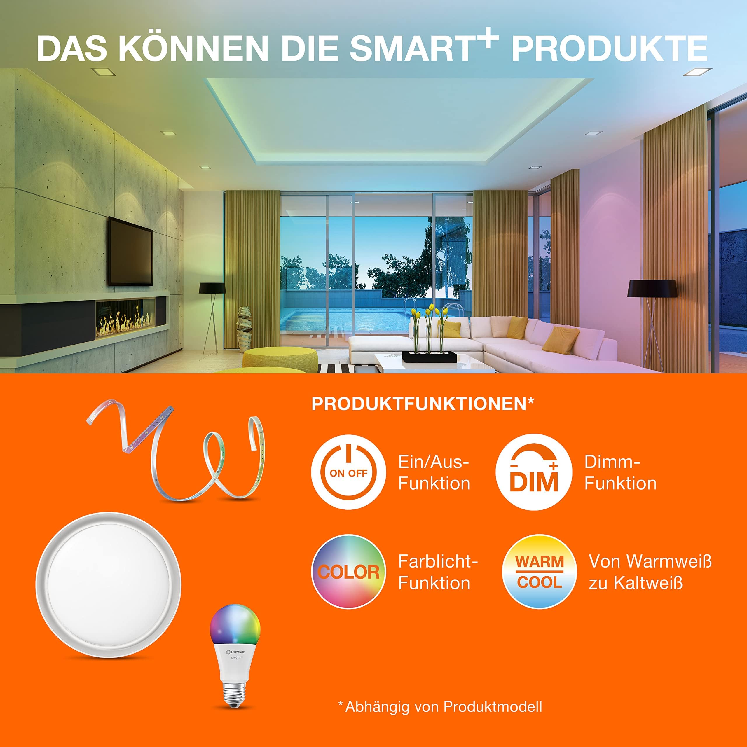 LEDVANCE SMART+ WIFI LED Stehleuchte, klein, schwarz, 2x 2,5W, 2x 480lm, regulierbares Weiß- und Farblicht, dimmbar, DIY- und Musikrhythmusfunktion, lange Lebensdauer, App-steuerbar, 2700-6500K 9