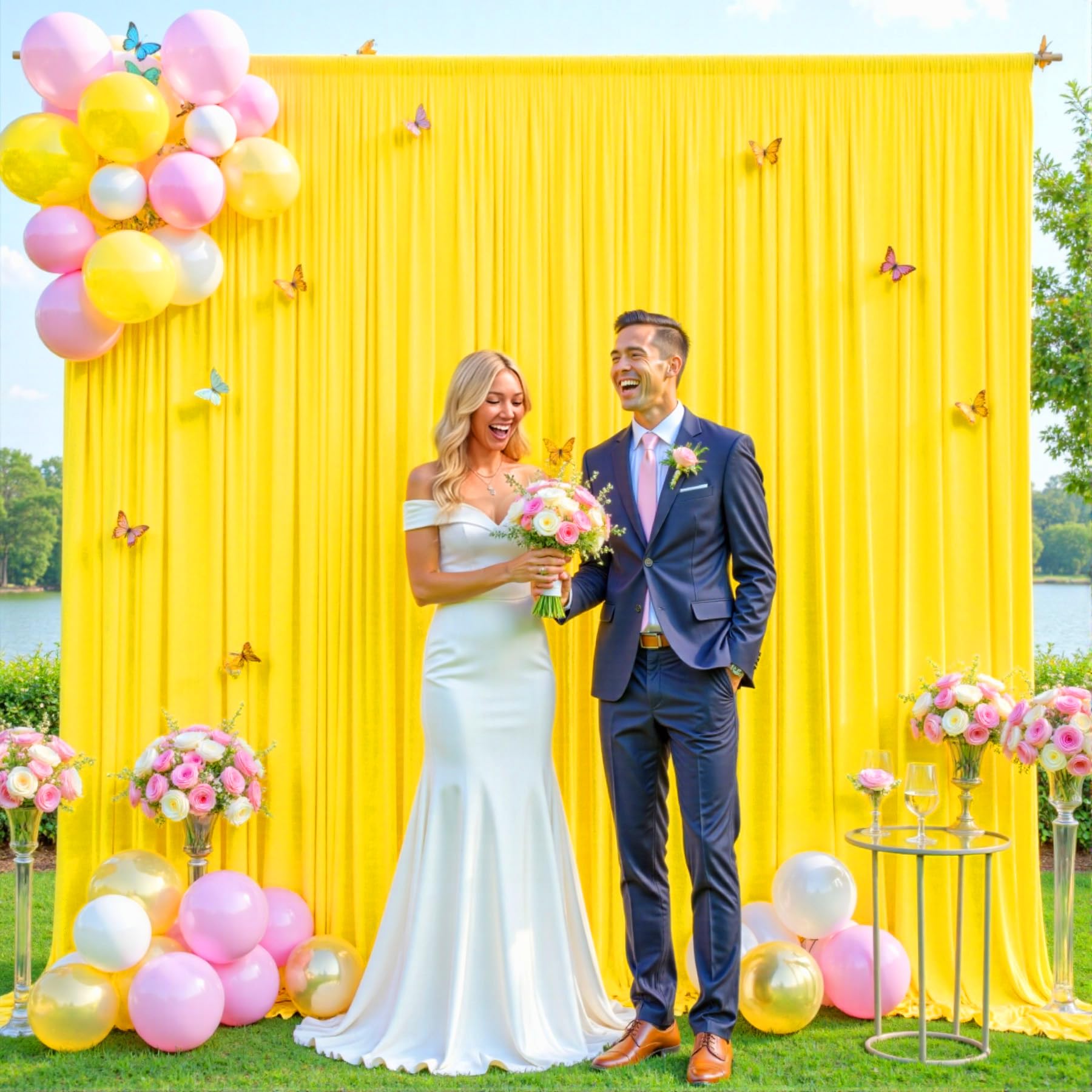 Photo 1 of 10ft x 7ft Yellow Backdrop Curtain for Parties Yellow Wrinkle Free Backdrop Drapes Panels for Birthday Party Baby Shower Wedding Photo Photography Polyester Fabric Background Decoration