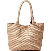 BOYATU Woven Tote Bag for Women: Vegan Leather Purse with 1 Zipper Clutch - Handwoven Tote for Travel Vacation Beach Weekend