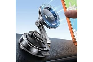 Syncwire for MagSafe Car Mount [3-Axis Adjustable], Vacuum Magnetic Phone Holder with Replaceable Suction Cup Dashboard/Winds