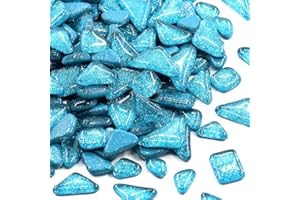 ESWENY Mosaic Tiles,Glass Tiles, Shine Crystal Mosaic Glass Pieces Bulk Assorted Square and Triangle Glitter Crystal Mosaic Tiles for Home Decoration or DIY Crafts 200g (Peacock Green)