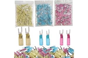 ZOUNI 300pcs 22-16 16-14 12-10 AWG Marine Grade Heat Shrink Fork Connectors, ＃10 Tinned Copper Heat Shrink Fork Terminals, Insulated Electrical Spade Crimp Fork Wire Connectors (Mix AWG 22-10)