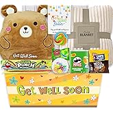 KIDS GET WELL SOON care package gift, Squooshy pillow, Cozy Blanket, Candy Snacks gift basket & Greeting card, gift for kids children boy/girl, Feel better soon, home or hospital recovery