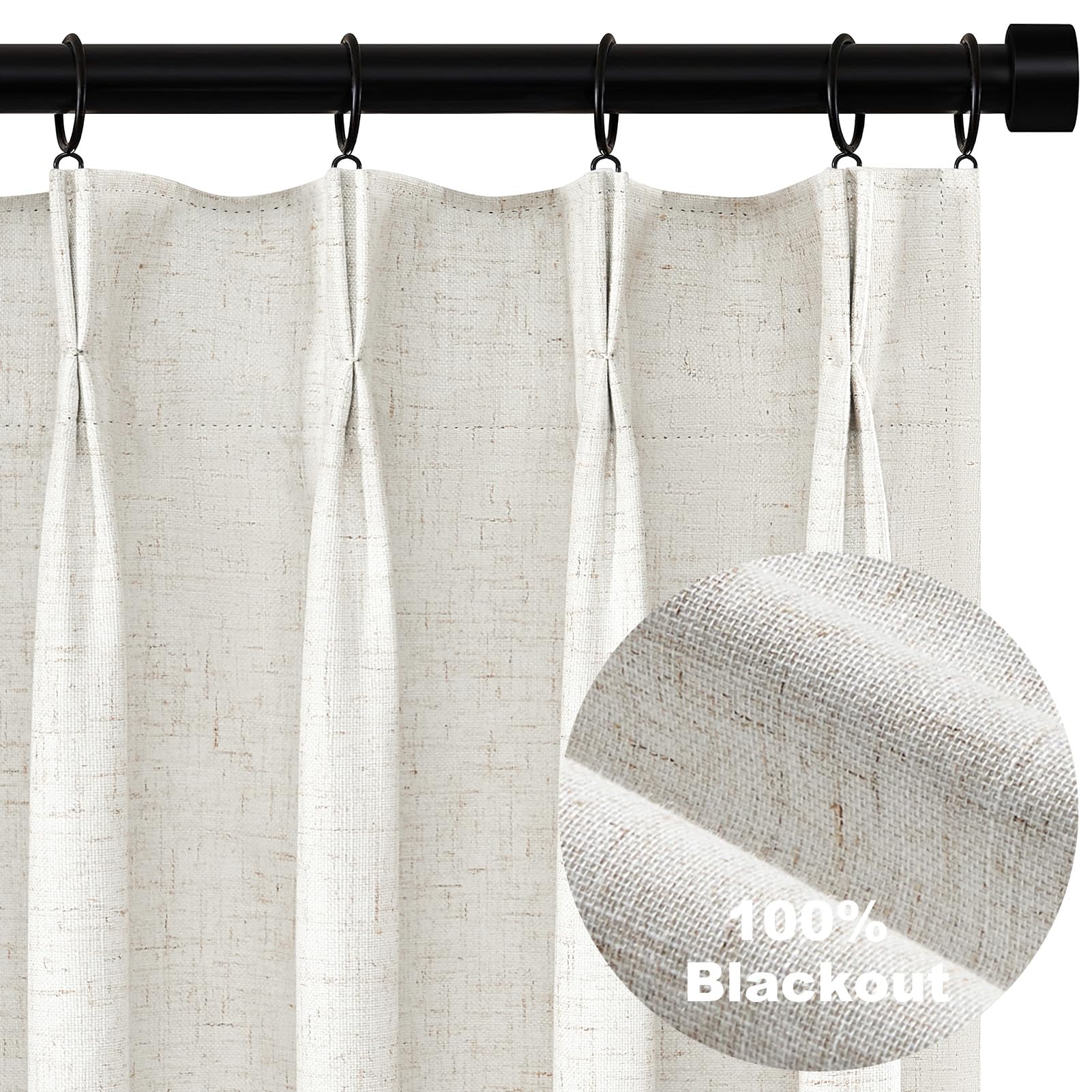 Photo 1 of Topfinel Black Out Linen Curtains 54 Inch Long, Pinch Pleat Back Tab Pleated Country Room Darkening Uv Blocking Cute Short Curtains for Small Window Bedroom Nursery Cafe with Clips, Ivory Off White