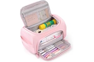 HVOMO Big Capacity Pencil Case High Large Storage Pouch Marker Pen Case Travel Simple Stationery Bag School College Office Organizer for Teens Girls Adults Student（Pink）